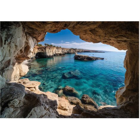Papier peint mural grotte 3D océan paysage intissé grand format design intérieur salon chambre pas cher 400x280 cm