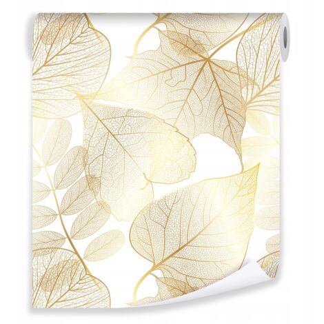 Papier peint feuilles dorées déco murale élégante chambre salon – rouleau 0,5 x 10 m intissé Wallarena