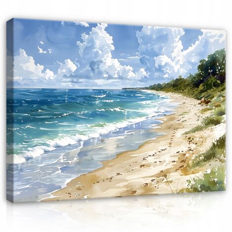 tableau plage mer comme peint sur toile mur chambre salon 120x80