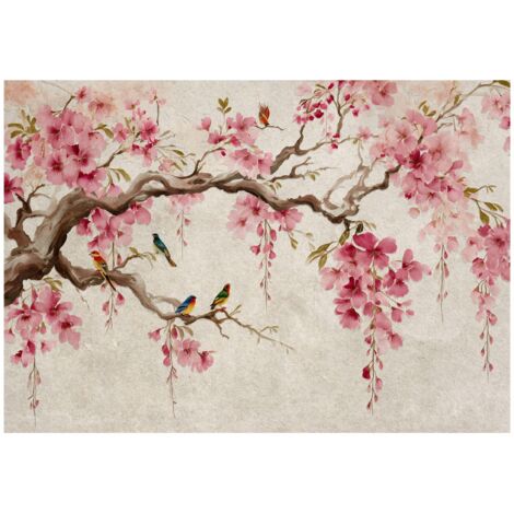 Papier peint mural arbre fleurs de cerisier intissé grand format design intérieur salon chambre pas cher 350x250 cm