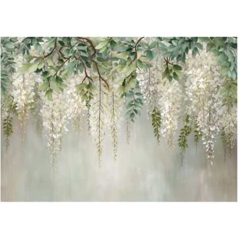 Papier peint mural feuilles suspendues fleurs intissé grand format design intérieur salon chambre pas cher 400x280 cm