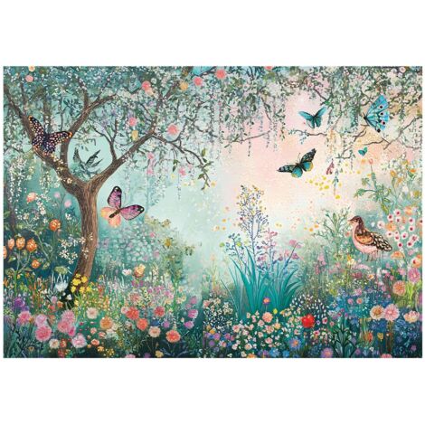 Papier peint avec motif de jardin enchanté pour enfants avec des fleurs – 250 x 175 cm, papier peint intissé Wallarena