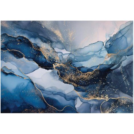Papier peint mural marbre or bleu intissé grand format design intérieur salon chambre pas cher 400x280 cm