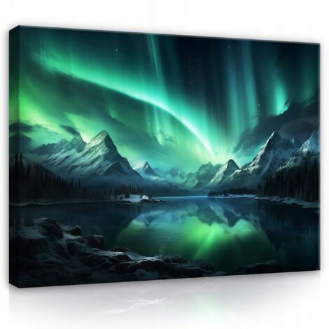 Peinture aurora montagnes turquoise nature sur toile mur chambre salon 40x30