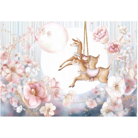 Papier peint mural fleurs biches fille intissé grand format design intérieur chambre enfant pas cher 350x250 cm (1/5)