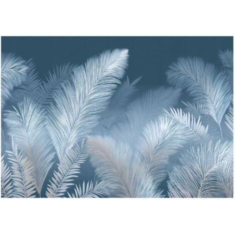 Papier peint mural feuilles abstrait blanc intissé grand format design intérieur salon chambre pas cher 250x175 cm