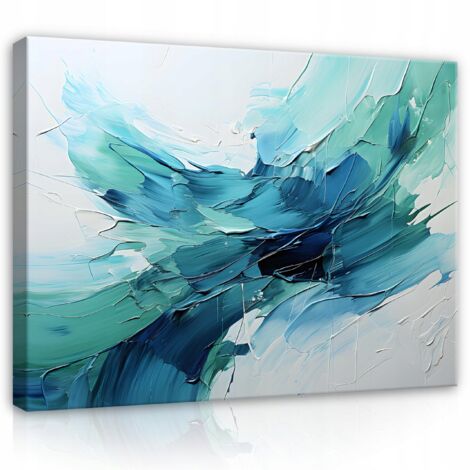 Peinture abstraite bleu turquoise sur toile Murale chambre salon 120x80