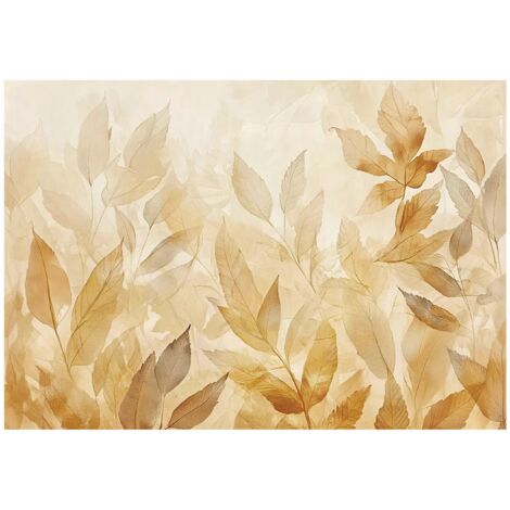 Papier peint avec motif abstrait de feuilles dorées, décoration pour salon – 150 x 105 cm, papier peint intissé Wallarena