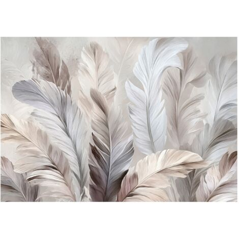 Papier peint mural plumes abstrait boho intissé grand format design intérieur salon chambre pas cher 350x250 cm