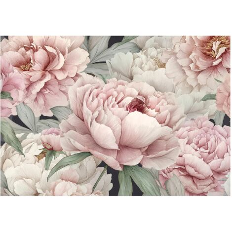 Papier peint mural fleurs pivoines roses intissé grand format design intérieur salon chambre pas cher 400x280 cm (1/5)