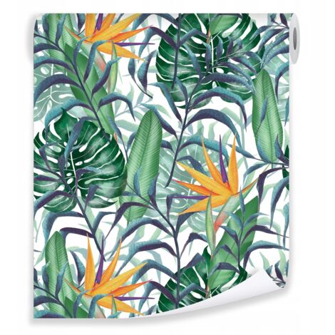 Papier peint feuilles tropicales multicolore motif floral déco murale salon chambre – rouleau 0,5 x 10 m intissé Wallarena