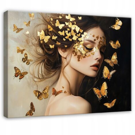 tableau femme glamour papillons pour chambre salon cuisine sur toile 120x80
