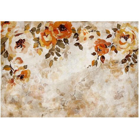 Papier peint à motif floral sur béton vintage pour décorer les murs du salon – 150 x 105 cm Wallarena