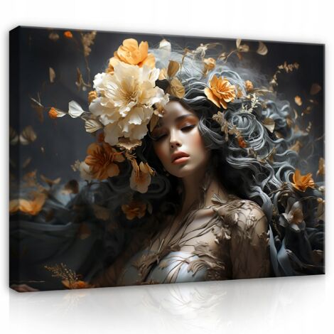 Peinture abstraite femme fleurs sur toile Murale pour salon chambre 120x80