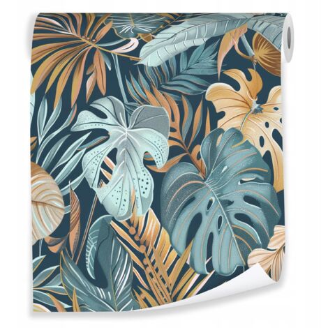 Papier peint avec des feuilles tropicales de monstera, décoration murale verte – rouleau 0,5 x 10 m, intissé Wallarena
