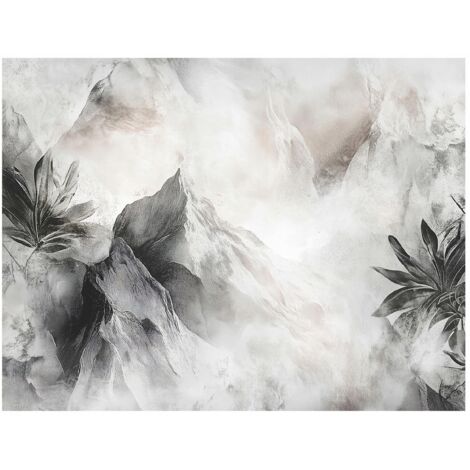 Papier peint avec des fleurs grises en béton, décoration murale pour le salon – 200 x 140 cm Wallarena (1/4)