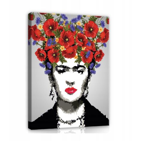 tableau frida kahlo pour salon fleurs grand 100x70