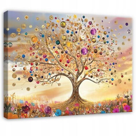 tableau arbre de vie abstrait pour salon chambre cuisine sur toile 120x80