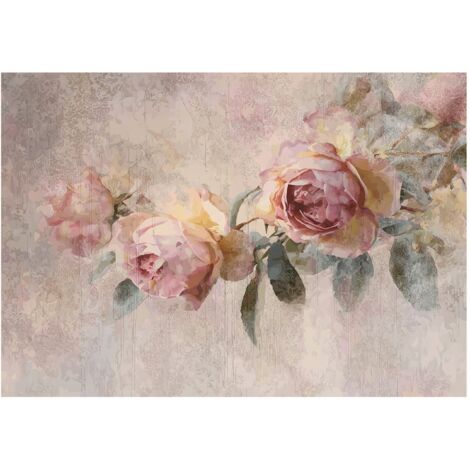 Papier peint mural fleurs vintage roses béton intissé grand format design intérieur salon chambre pas cher 150x105 cm (1/5)