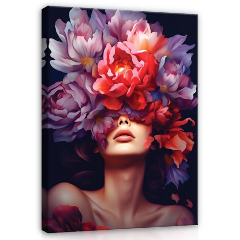 tableau femme fleurs abstrait chambre 60x40