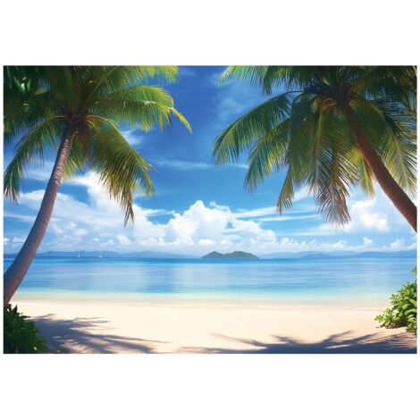 Papier peint mural plage palmiers mer paysage intissé grand format design intérieur salon chambre pas cher 300x210 cm (1/5)
