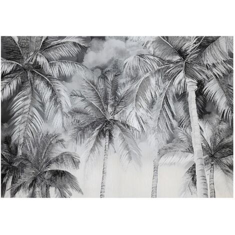 Papier peint panoramique palmiers noir et blanc intissé 350x250 cm mural salon chambre déco murale
