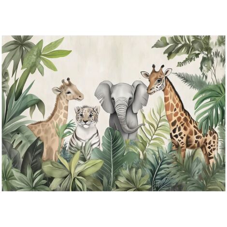 Papier peint mural animaux jungle enfant intissé grand format design intérieur chambre enfant pas cher 350x250 cm