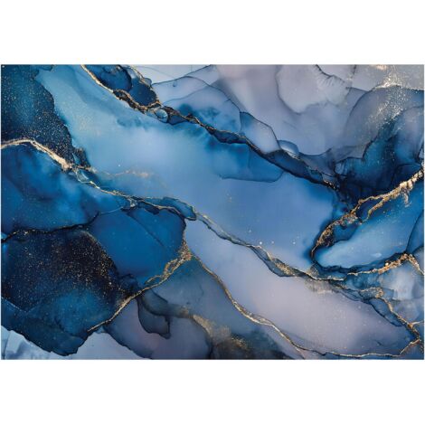 Papier peint mural marbre bleu abstrait intissé grand format design intérieur salon chambre pas cher 250x175 cm (1/3)