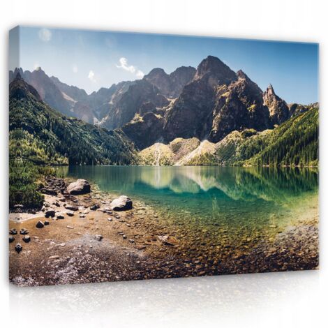 Peinture montagnes paysage lac sur toile 100x70