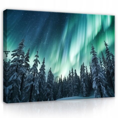 tableau aurore fort turquoise nature nuit sur toile mur chambre salon 60x40 (1/3)