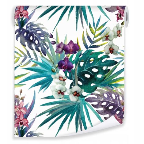 Papier peint feuilles tropicales 3D coloré déco murale salon chambre – rouleau 0,5 x 10 m intissé Wallarena