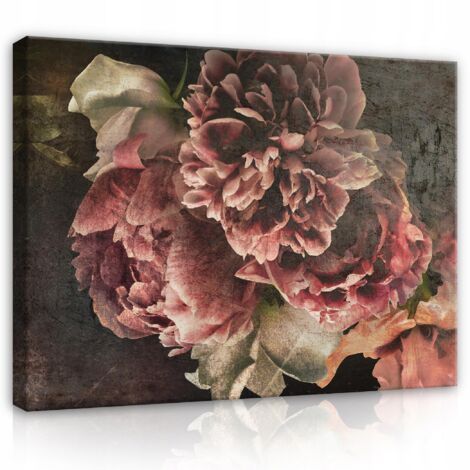 Peinture vintage retro fleurs sur toile grand 60x40