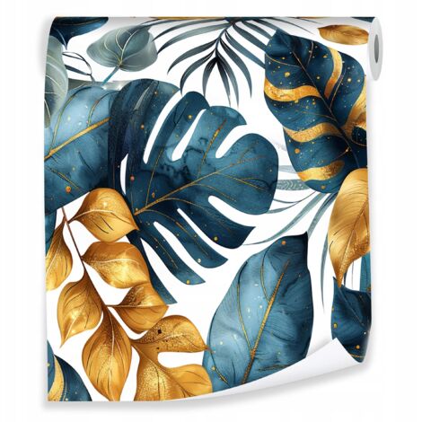 Papier peint à motif de feuilles tropicales vertes pour décorer les murs du salon – rouleau 0,5 x 10 m, intissé Wallarena