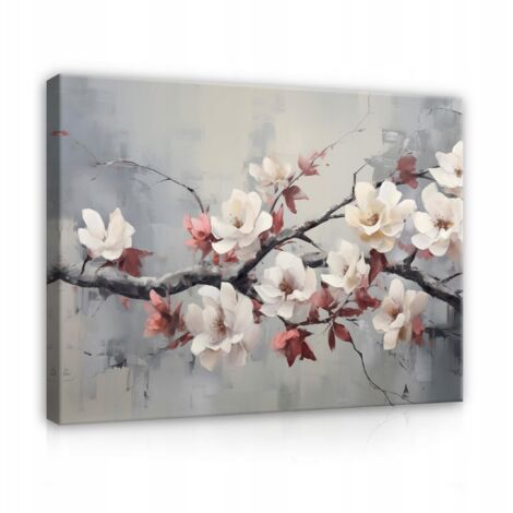 tableau pour chambre  coucher fleurs de cerisier gris moderne sur toile Murale 100x70