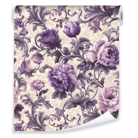 Papier peint fleurs violettes sur interligne mur salon chambre Papier peint
