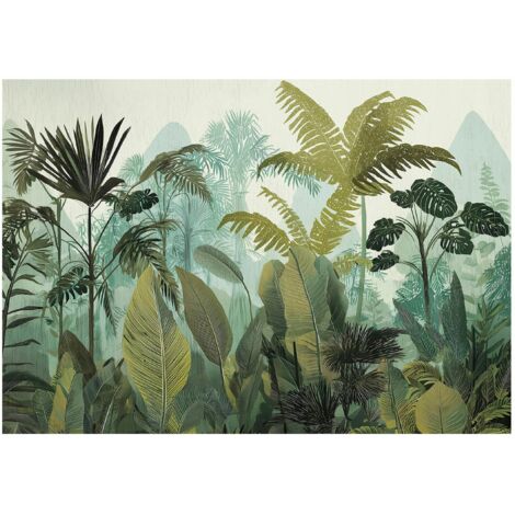 Papier peint mural jungle forêt tropicale feuilles intissé grand format design intérieur salon chambre pas cher 150x105 cm