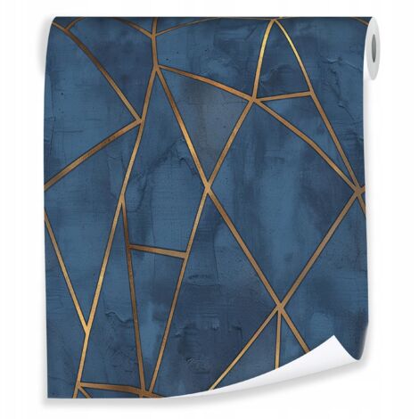 Papier peint géométrique 3D Soho, décoration murale bleue pour le salon et la chambre à coucher – rouleau 0,5 x 10 m, intissé Wallarena