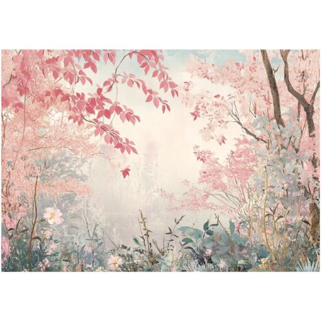 Papier peint intissé forêt rose, décoration murale pour salon-salle à manger – 300 x 210 cm Wallarena