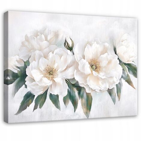 tableau fleurs 3d blanc pour chambre salon cuisine sur toile 100x70