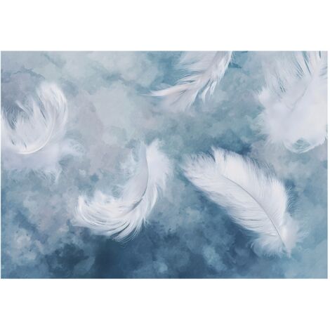 Papier peint mural plumes abstrait bleu intissé grand format design intérieur salon chambre pas cher 150x105 cm (1/5)