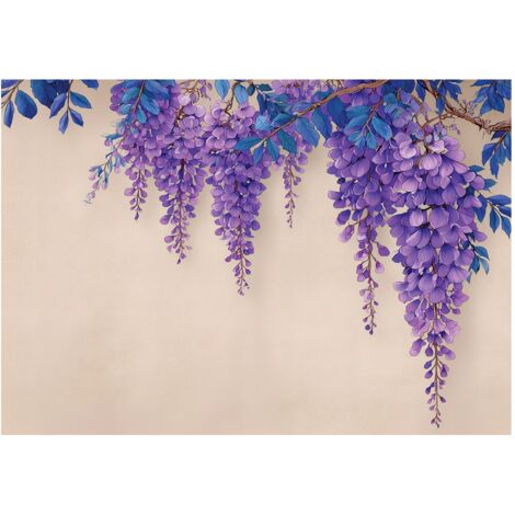 Papier peint mural fleurs suspendues glycine intissé grand format design intérieur salon chambre pas cher 350x250 cm