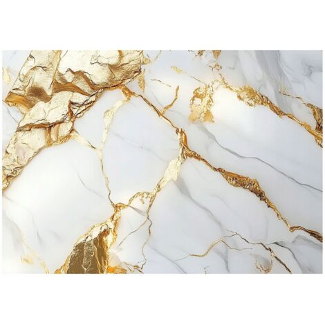 Papier peint mural marbre blanc doré glamour intissé grand format design intérieur salon chambre pas cher 400x280 cm (1/5)