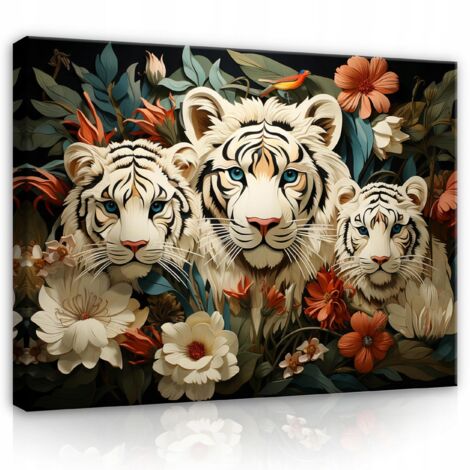 Peinture tigre fleurs animaux sur toile Murale pour chambre salon 120x80 (1/3)