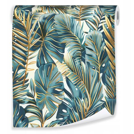 Papier peint avec un motif de feuilles tropicales vertes, décoration murale pour le salon – rouleau 0,5 x 10 m, intissé Wallarena