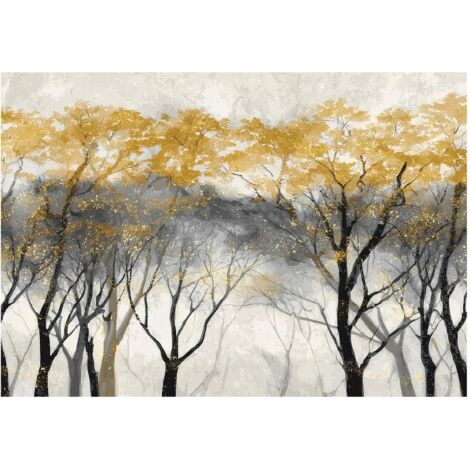 Papier peint mural forêt arbres béton or intissé grand format design intérieur salon chambre pas cher 250x175 cm (1/5)