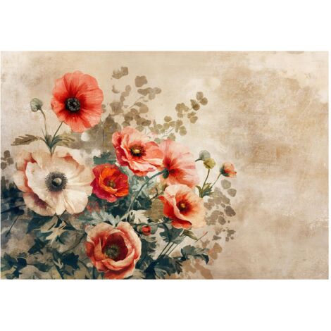 Papier peint mural fleurs vintage béton beige intissé grand format design intérieur salon chambre pas cher 250x175 cm (1/5)