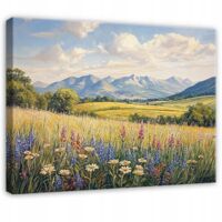 Peinture champ fleurs prairie paysage pour chambre salon cuisine sur toile 120x80