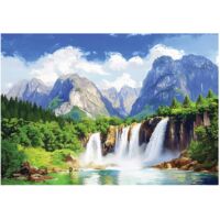 Papier peint panoramique cascade 3D montagnes forêt nature 250x175 cm mural salon chambre décoration