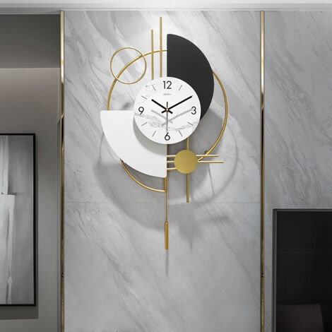 Robuste 3D-Wanduhr aus Metall, geräuschloses Quarzwerk ohne Tickgeräusch, goldenes Pendel mit modernem runden Design, ideale Dekoration für Wohnzimmer, Schlafzimmer und Büro