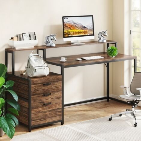 Scrivania per computer da 160 cm con cassettiera – Scrivania ergonomica per computer con supporto per ufficio domestico